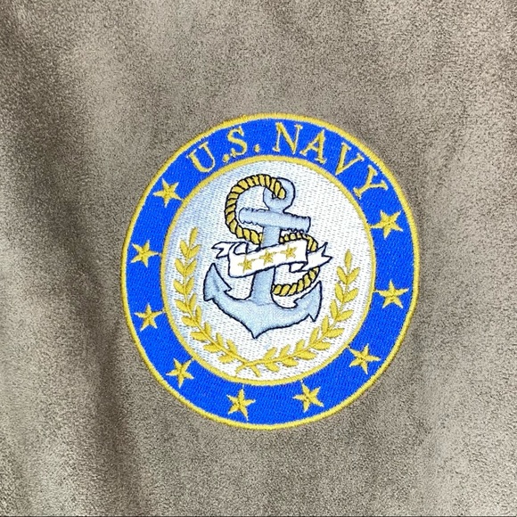 US Navy Faux Suede Full Zip Brownish Green Jacket - Picture 2 of 11